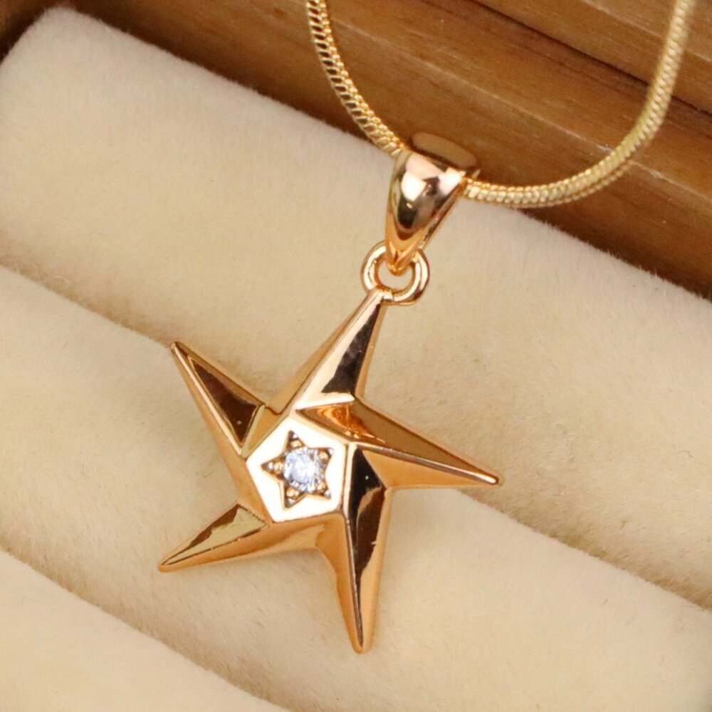 "Shiny Rose Gold Star Pendant with Tiny Crystal Accent Center, XPPT1537